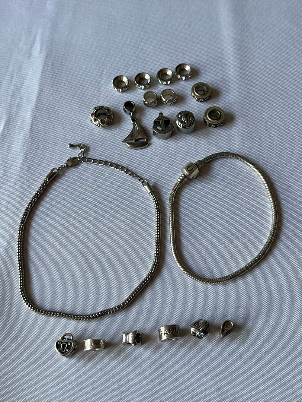 Chamilia 925 Sterling Silver European Charm Bracelet & 16-Piece Charm Lot